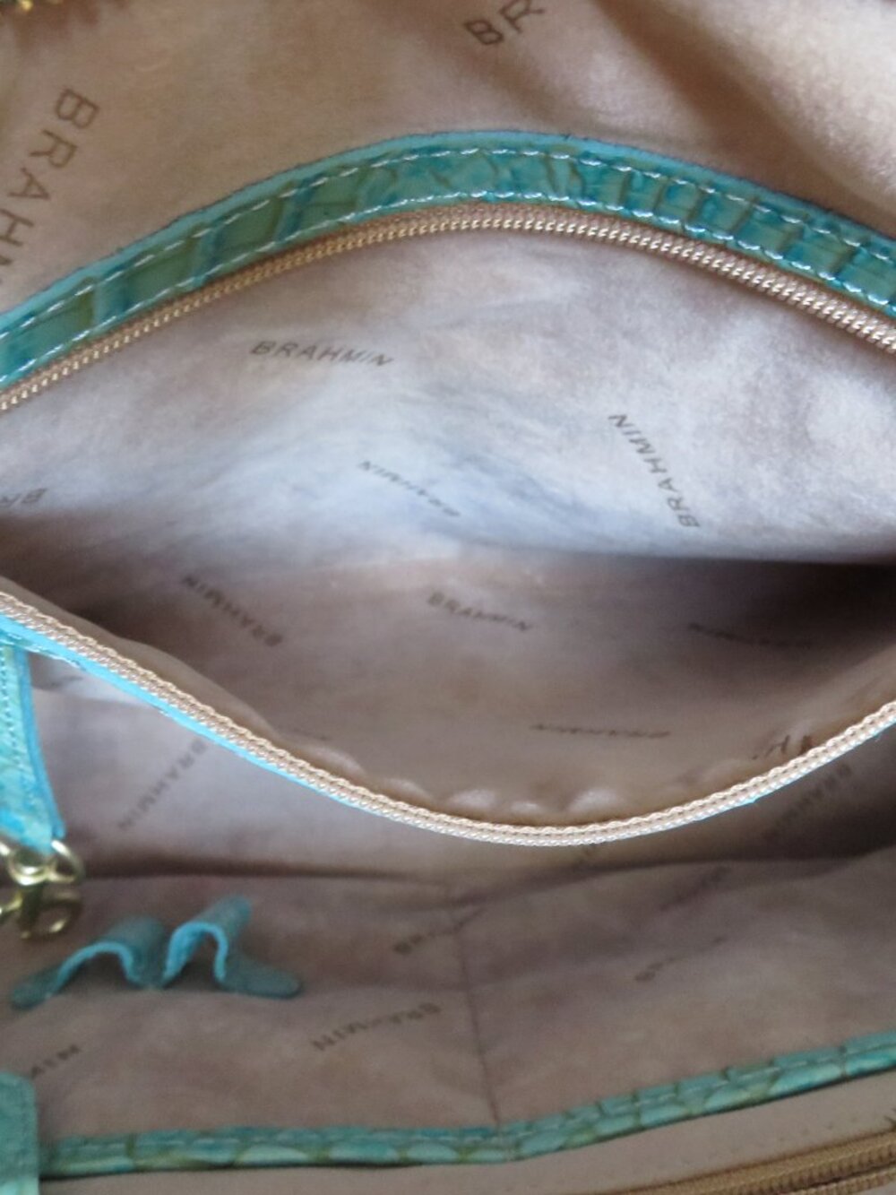 Brahmin Mini Alden Melbourne Turquoise Blue Crocodile Leather Handbag Purse - Picture 14 of 16